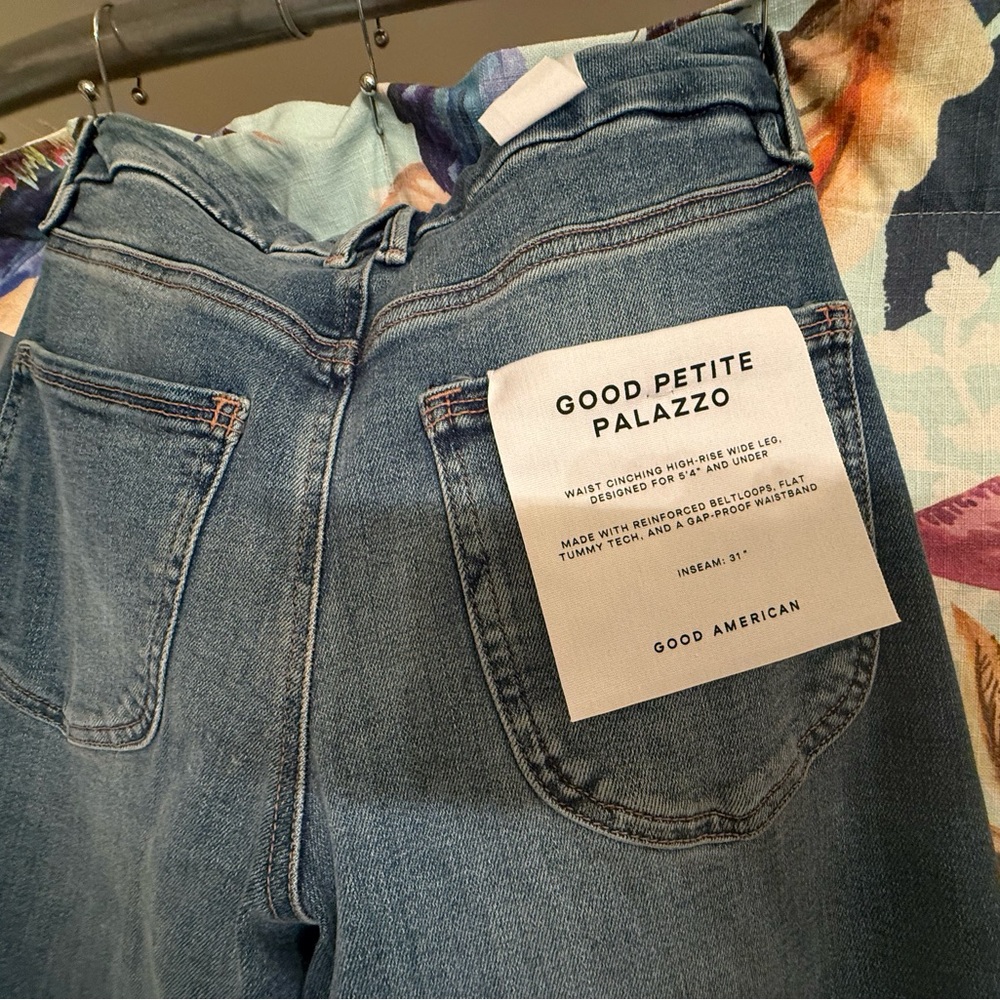 Good American Good Petite Palazzo Jeans in Light Blue